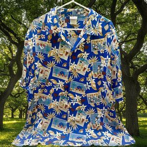 Disney  Mickey Mouse and Friends Blue Shirt with Tropical Print size L